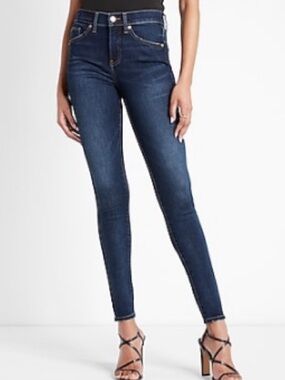Express Mid-Rise Curvy Skinny Jeans Dark Wash Raw Hem Size 2 Ankle 25.5” Inseam